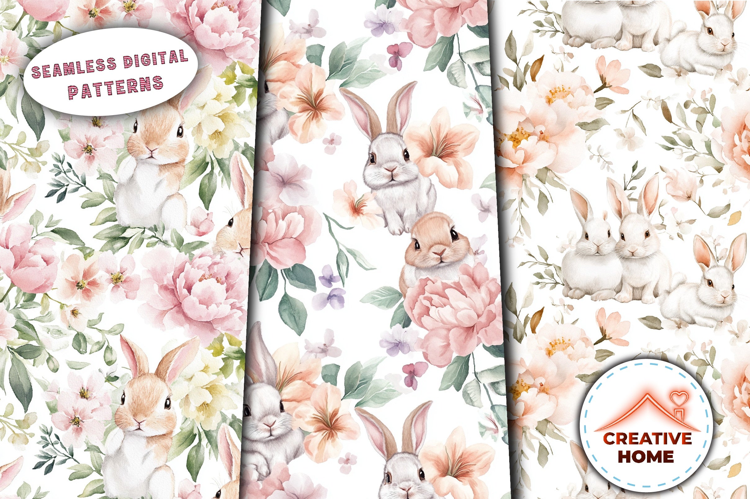 Easter Bunnies & Flowers Clipart Bundle - CraftNest - Digital Crafting and Art