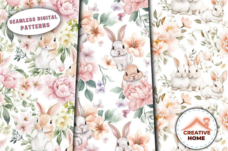 Easter Bunnies & Flowers Clipart Bundle - CraftNest - Digital Crafting and Art