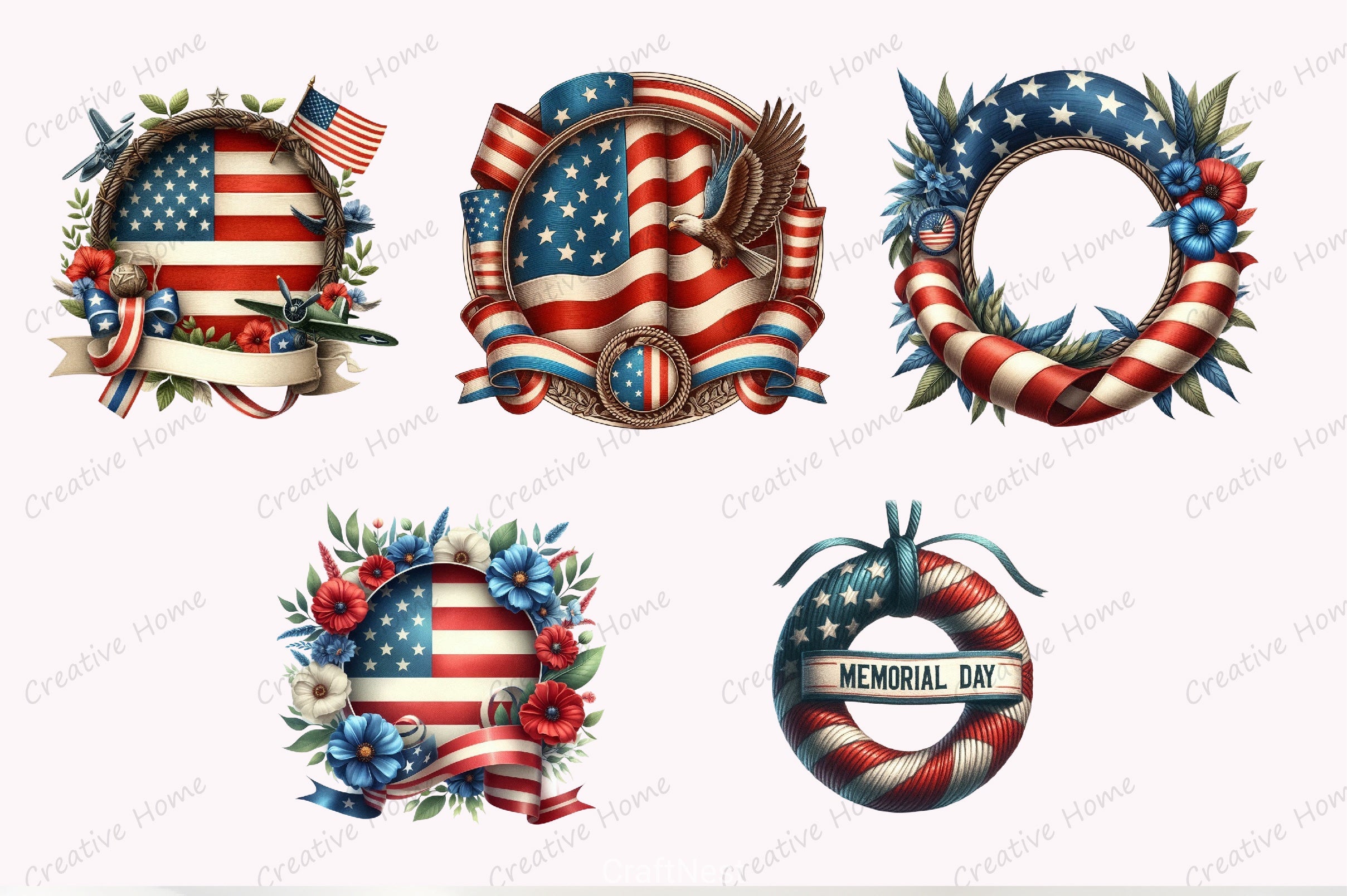 Memorial Day Stripes Frame Clipart Bundle - CraftNest - Digital Crafting and Art