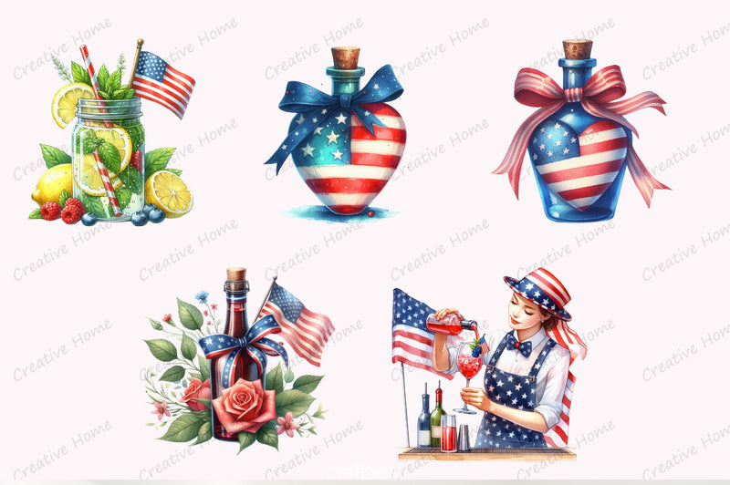 4th of July Wine Drinks Clipart Bundle - CraftNest - Digital Crafting and Art