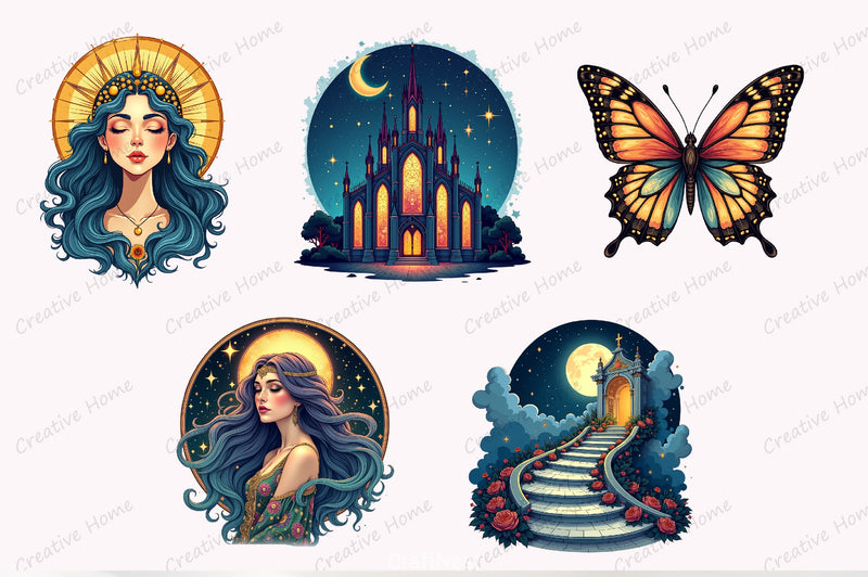 Vintage Celestial Art Nouveau Clipart Bundle - CraftNest - Digital Crafting and Art