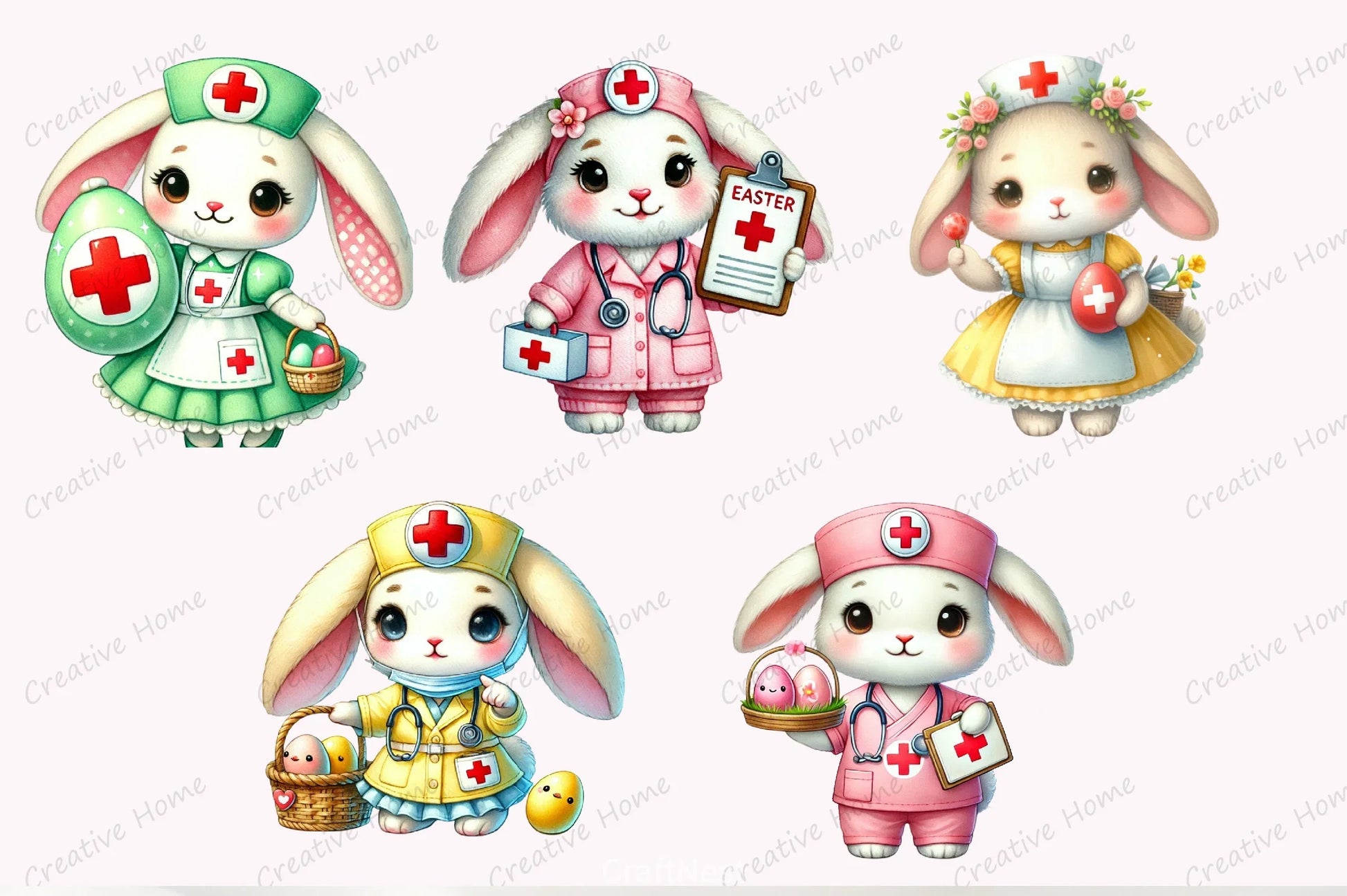 Easter Nurse Bunny Clipart Bundle - CraftNest - Digital Crafting and Art