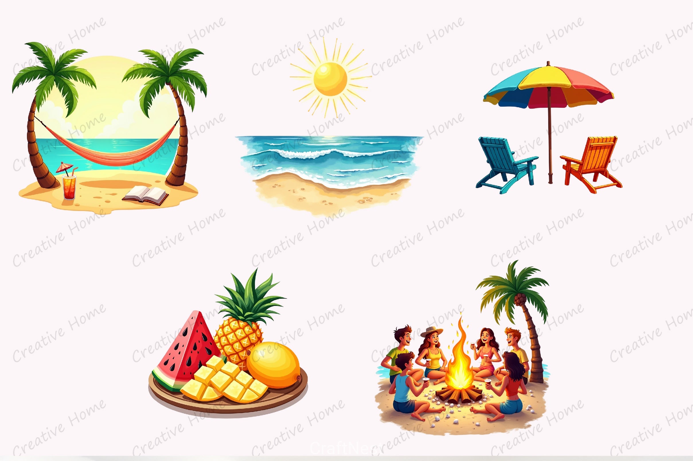 Summer Beach Clipart Bundle 3 - CraftNest - Digital Crafting and Art