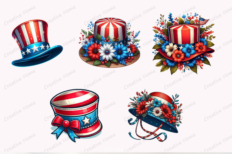 4th of July Hat USA Patriotic Clipart Bundle - CraftNest - Digital Crafting and Art