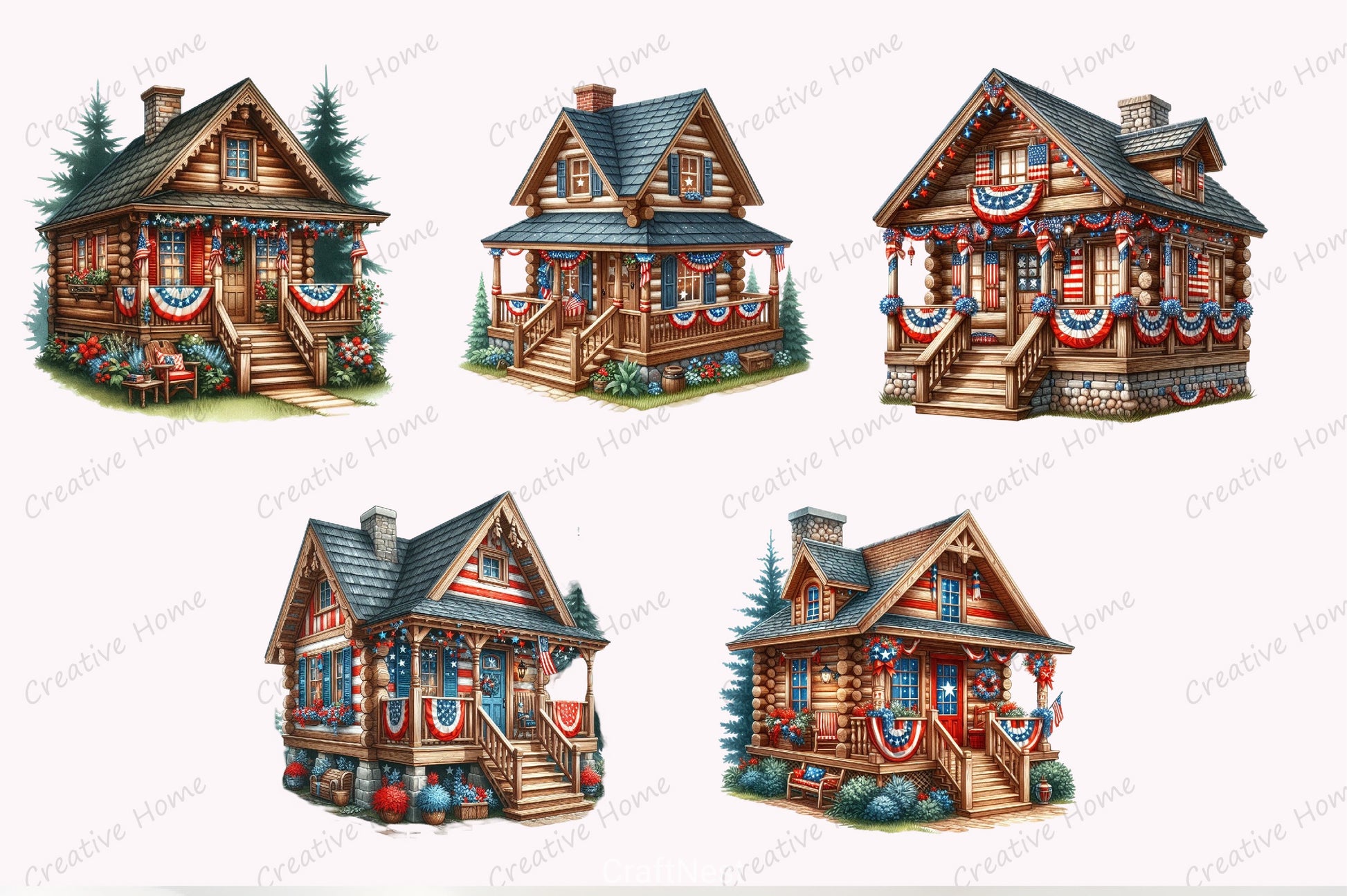 4th of July House Clipart Bundle - CraftNest - Digital Crafting and Art