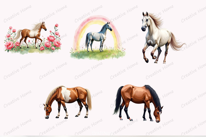 Spring Horses Clipart Bundle - CraftNest - Digital Crafting and Art