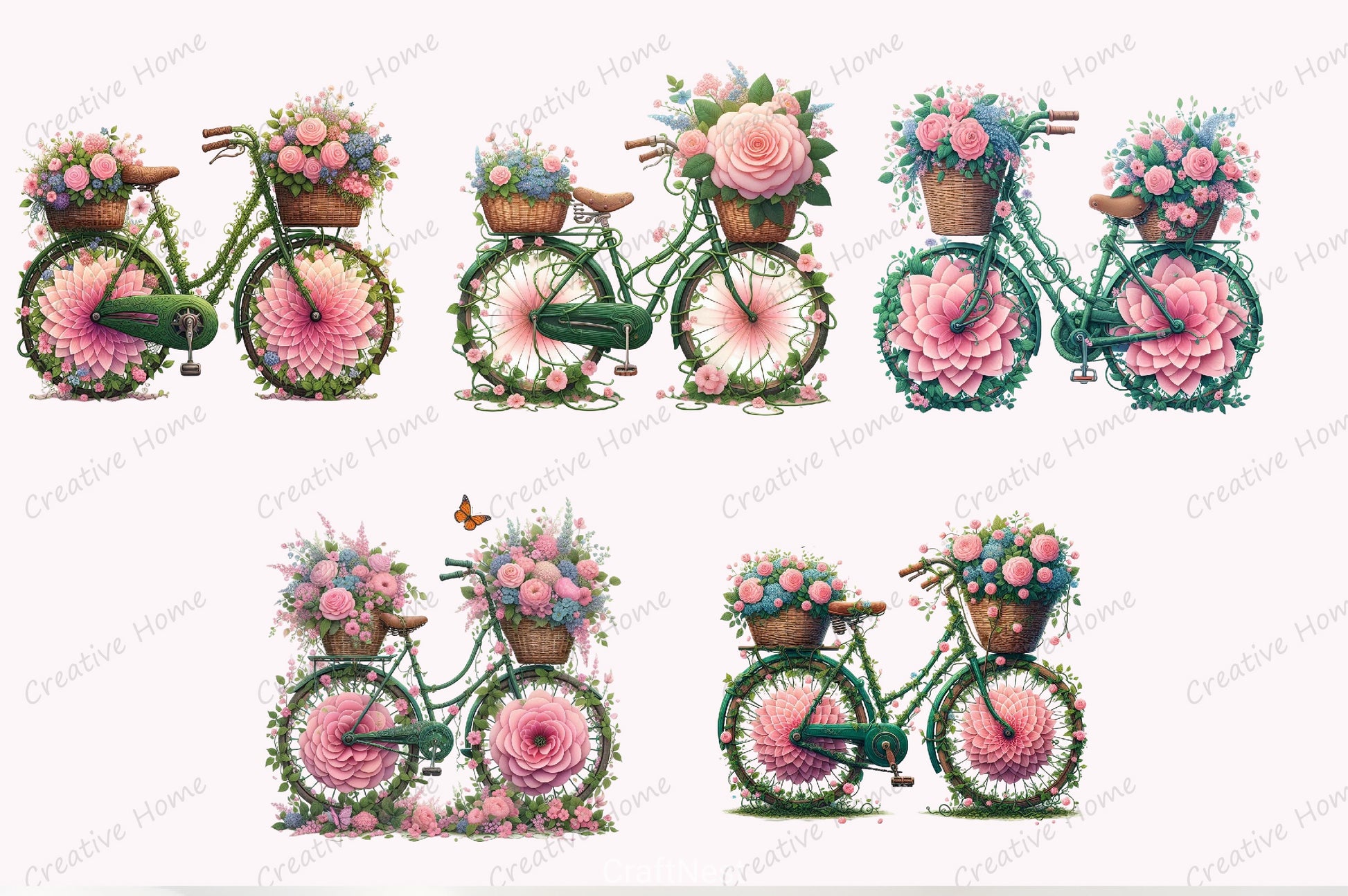 Floral Bicycle Vintage Clipart Bundle - CraftNest - Digital Crafting and Art