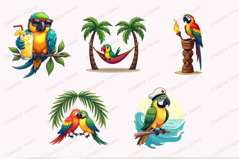 Summer Parrot Clipart Bundle 33 - CraftNest - Digital Crafting and Art