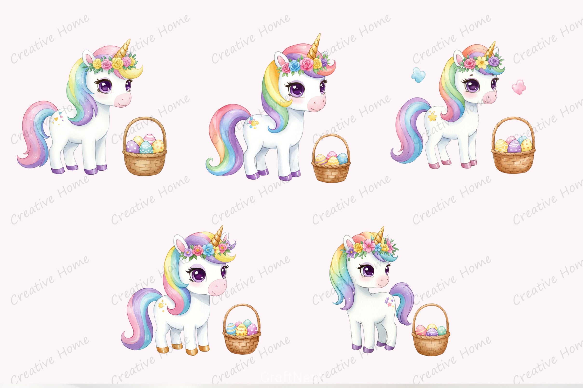 Unicorn Easter Basket Clipart Bundle - CraftNest - Digital Crafting and Art