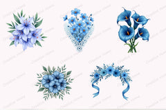 Blue Bloom Floral Clipart Bundle - CraftNest - Digital Crafting and Art