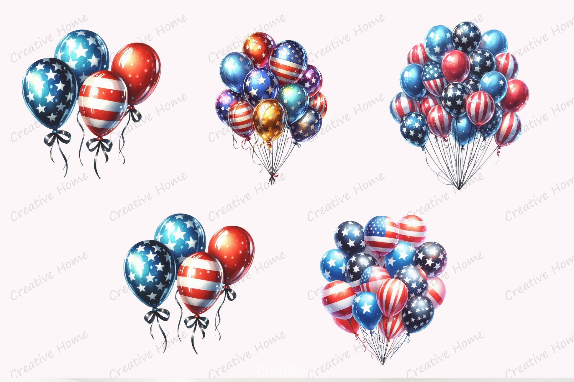 American 4th of July Party Balloons Clipart Bundle - CraftNest - Digital Crafting and Art