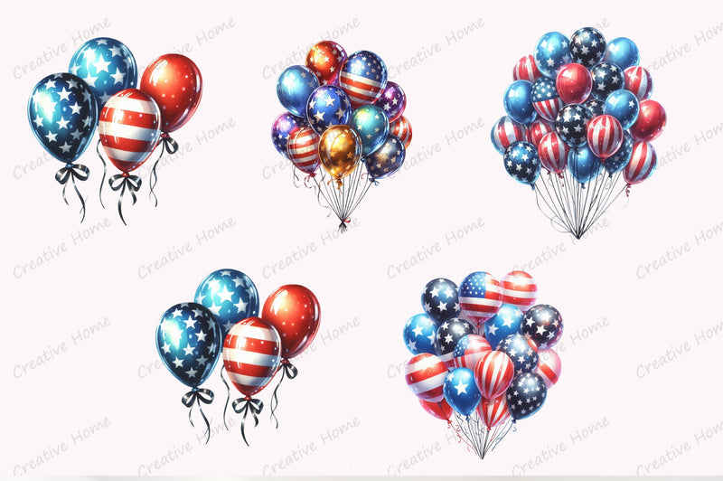 American 4th of July Party Balloons Clipart Bundle - CraftNest - Digital Crafting and Art