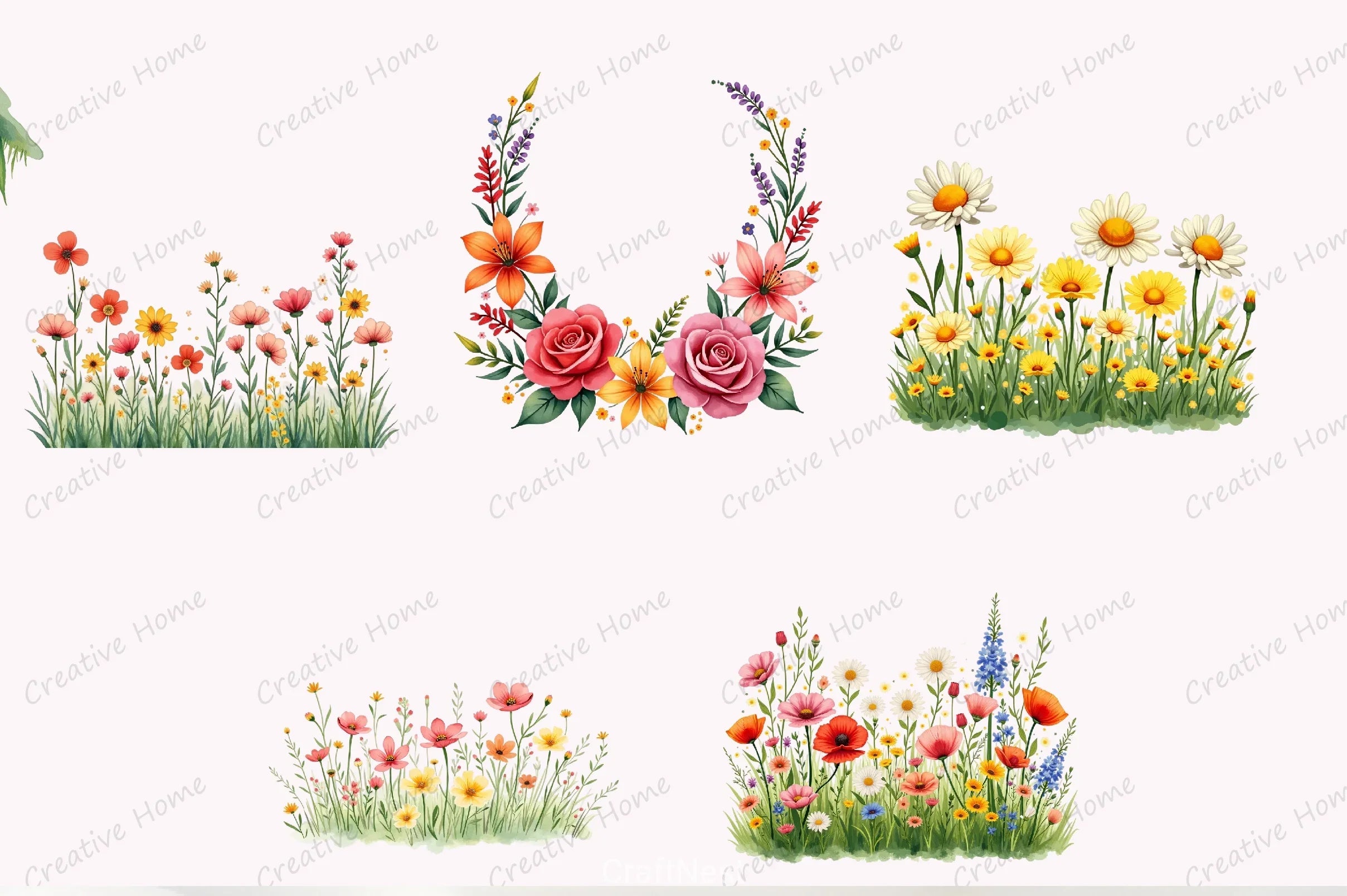 Meadow Spring Wildflowers Clipart Bundle - CraftNest - Digital Crafting and Art