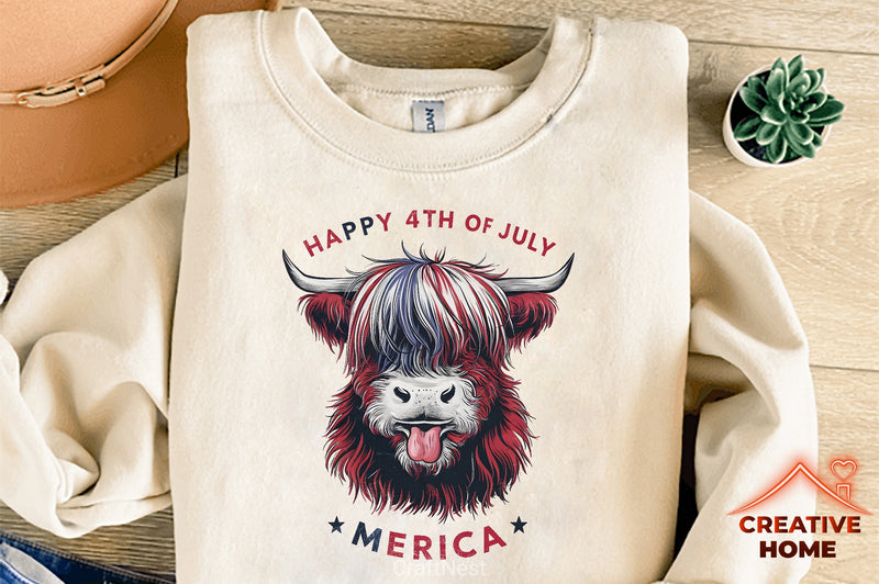 Patriotic Highland Cow Clipart Bundle 6 - CraftNest - Digital Crafting and Art