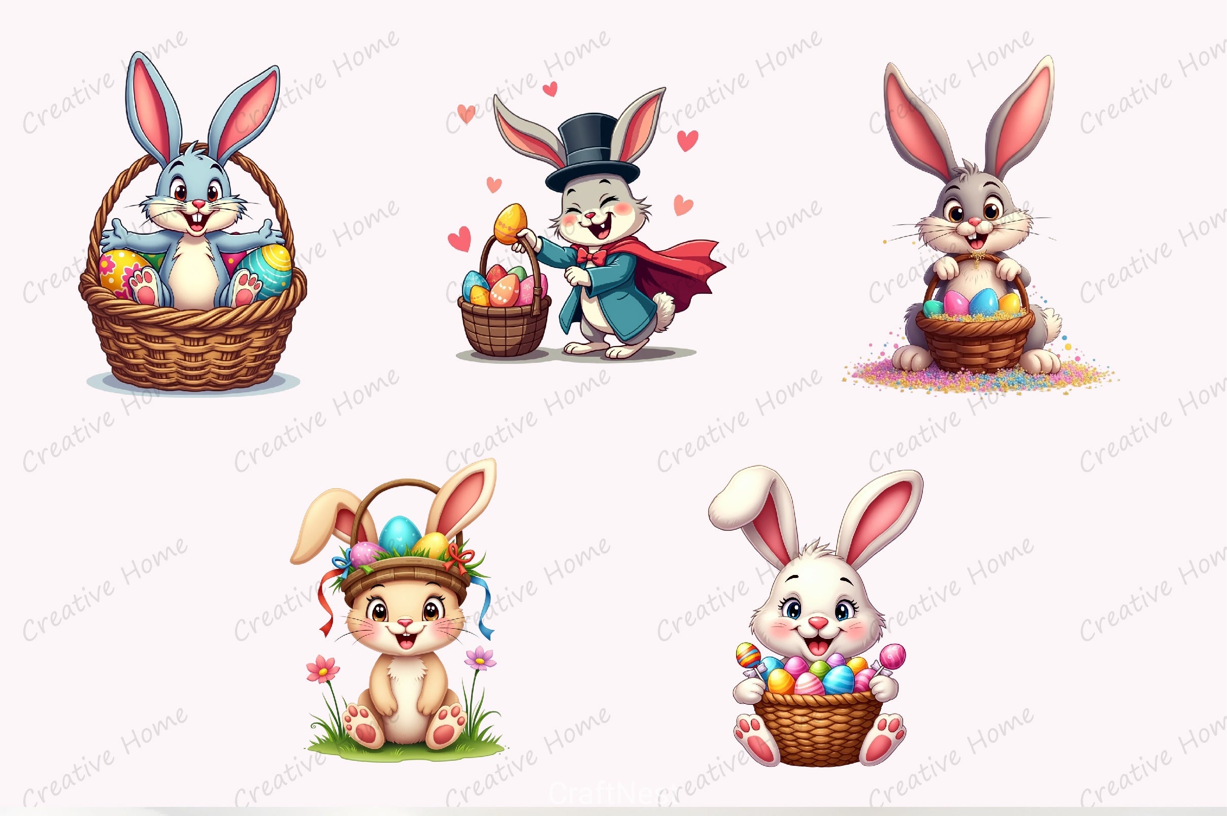 Easter Bunny Basket Clipart Bundle 3 - CraftNest - Digital Crafting and Art
