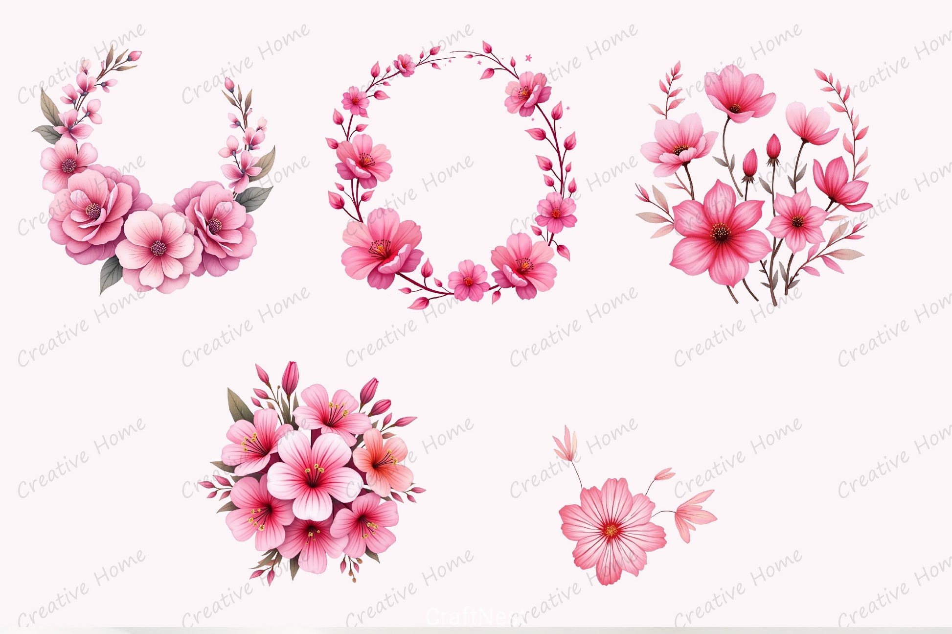 Pink Dreamy Floral Clipart Bundle - CraftNest - Digital Crafting and Art