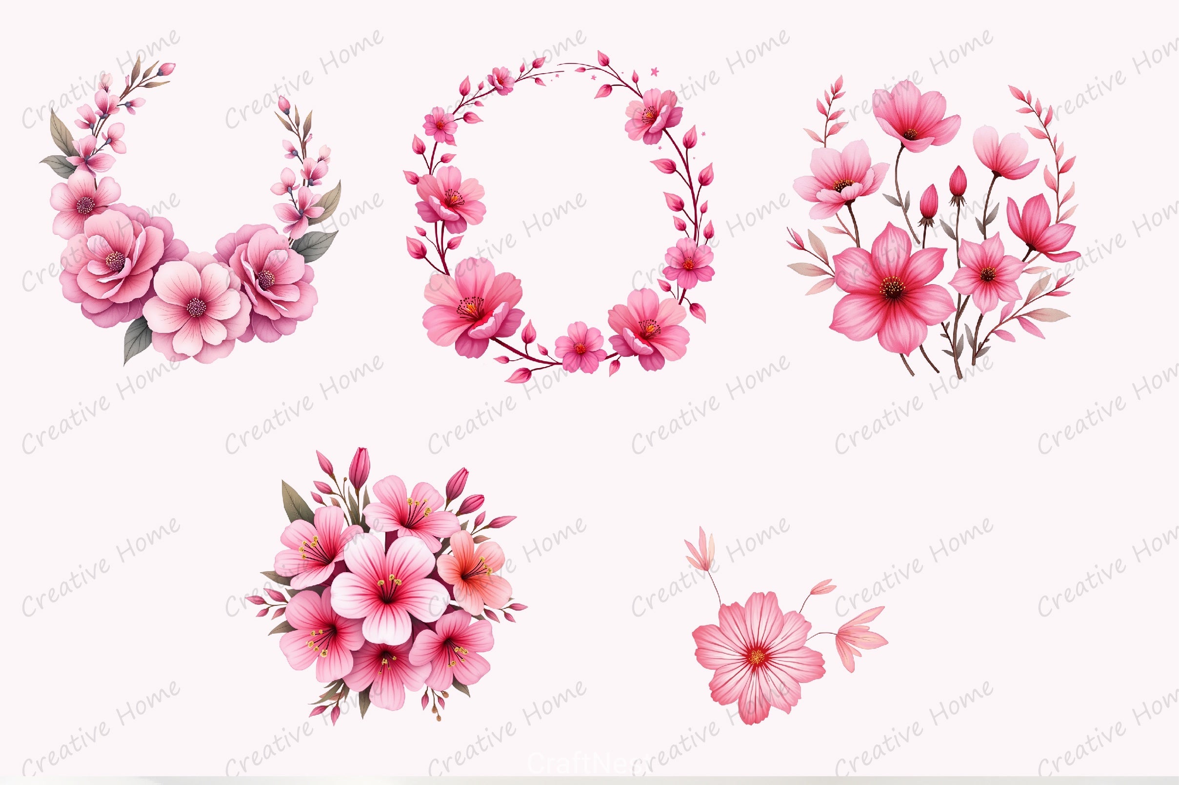 Pink Dreamy Floral Clipart Bundle - CraftNest - Digital Crafting and Art