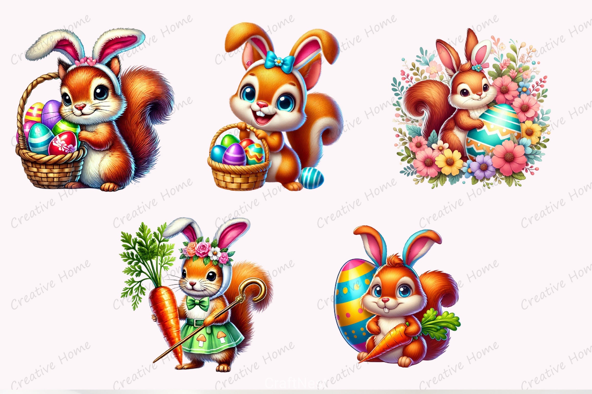Funny Easter Squirrel Clipart Bundle - CraftNest - Digital Crafting and Art