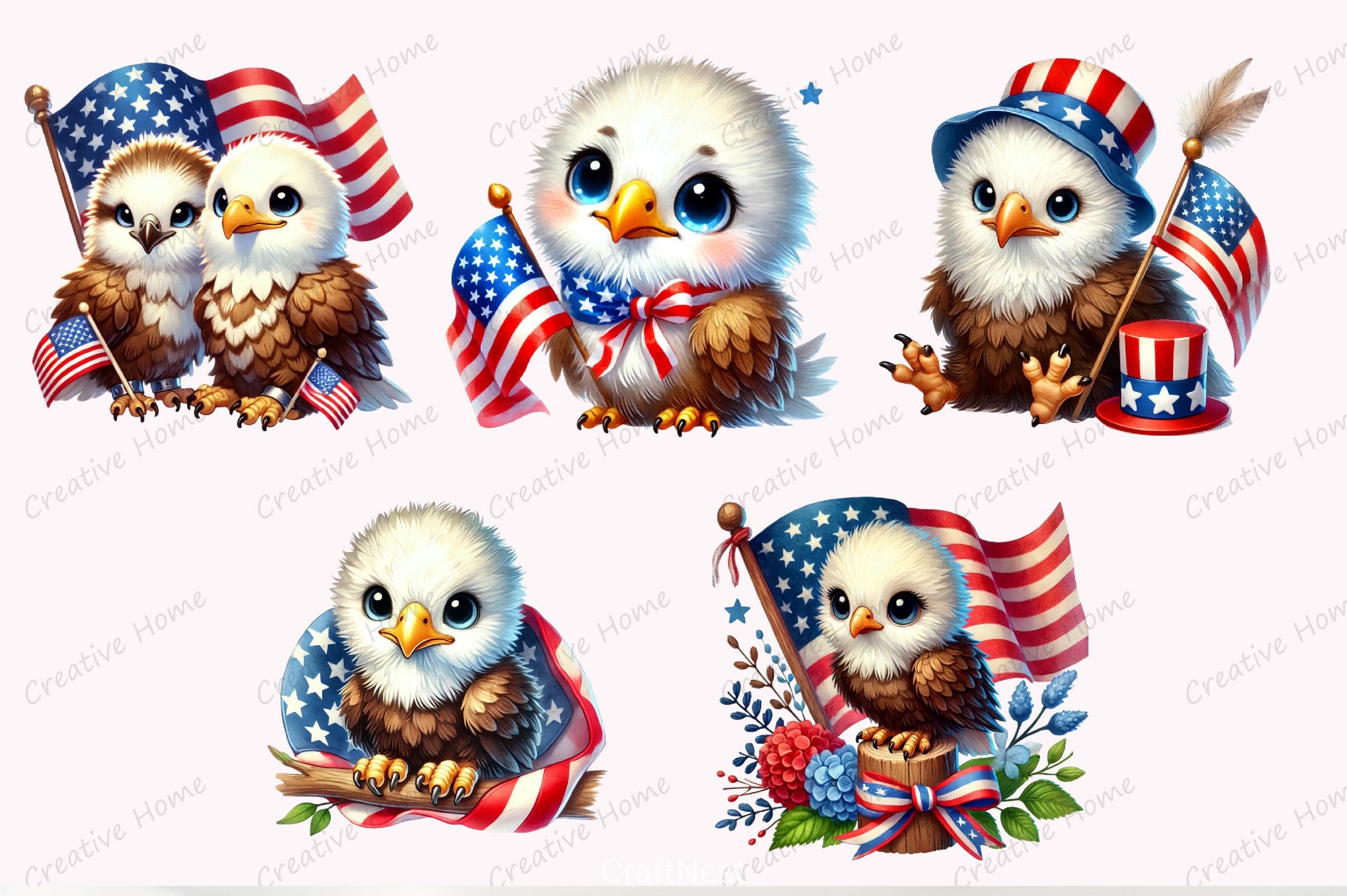 Cute Baby Bald Eagle 4th July Clipart Bundle - CraftNest - Digital Crafting and Art