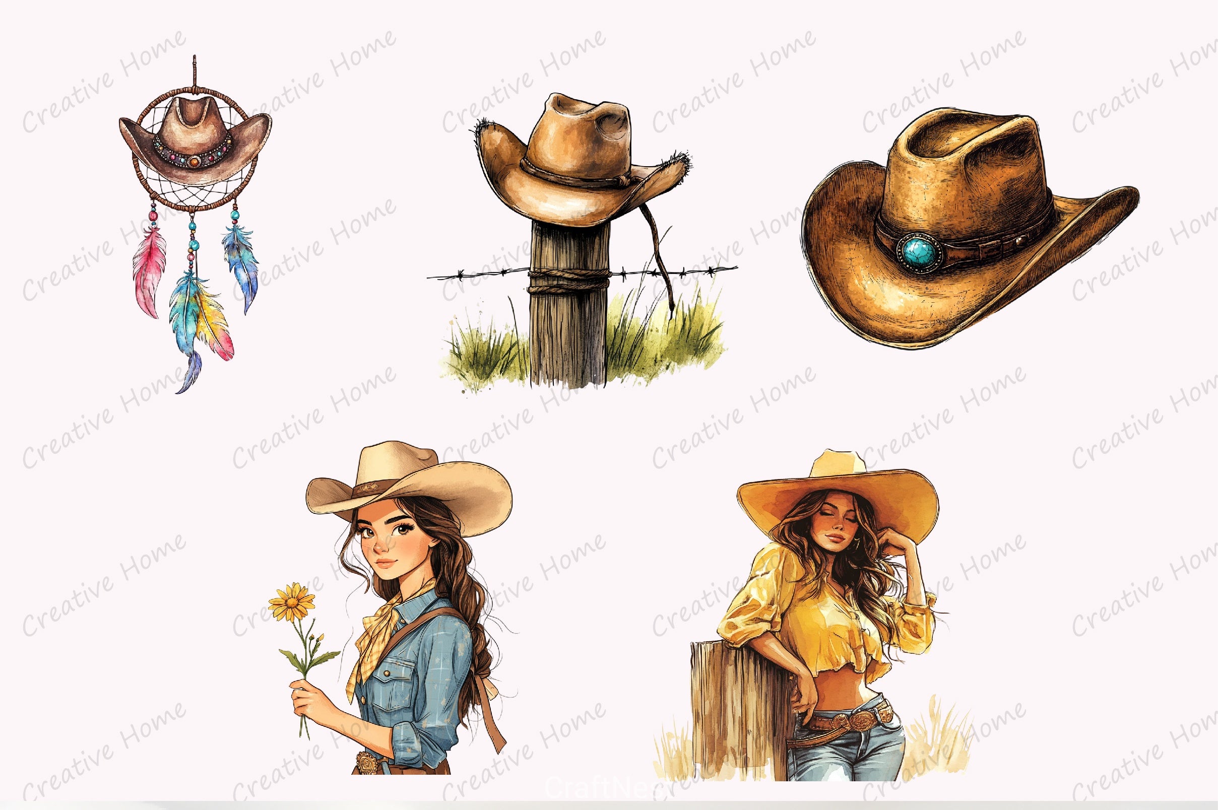 Cowgirl Western Rodeo Clipart Bundle - CraftNest - Digital Crafting and Art