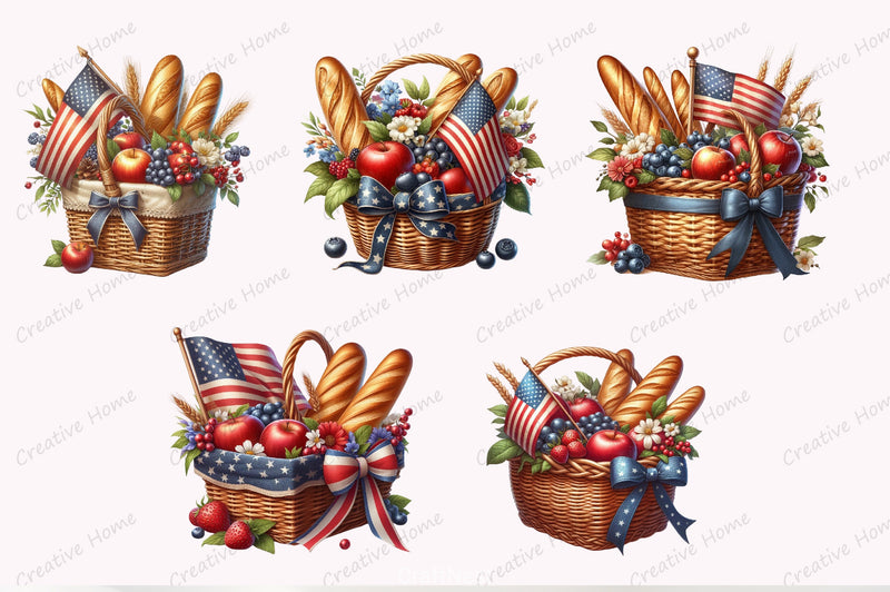 Patriotic Flowers Basket Flag Clipart Bundle - CraftNest - Digital Crafting and Art