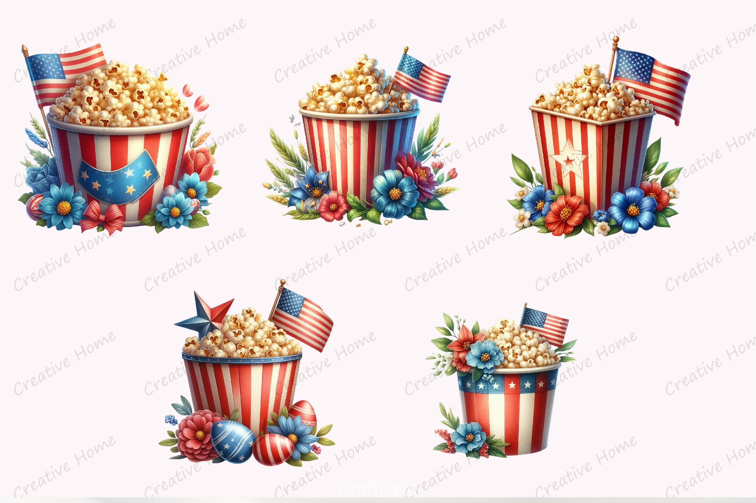 4th of July Popcorn Clipart Bundle 2 - CraftNest - Digital Crafting and Art