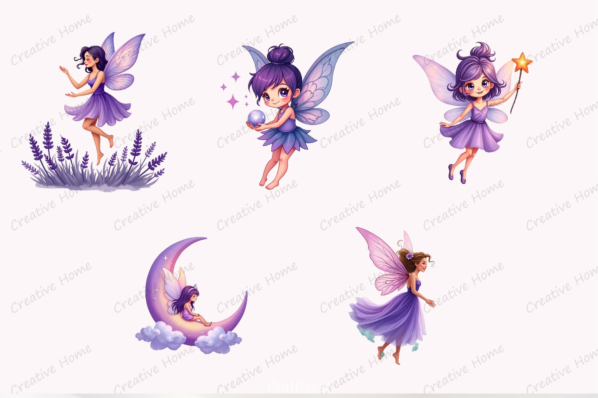Enchanted Purple Fairy Clipart Bundle - CraftNest - Digital Crafting and Art