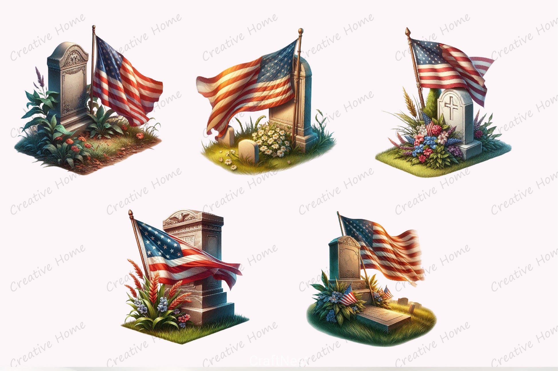 Memorial Day Flag Grave Clipart Bundle - CraftNest - Digital Crafting and Art