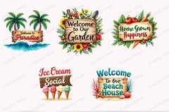 Summer Wooden Sing Clipart Bundle - CraftNest - Digital Crafting and Art
