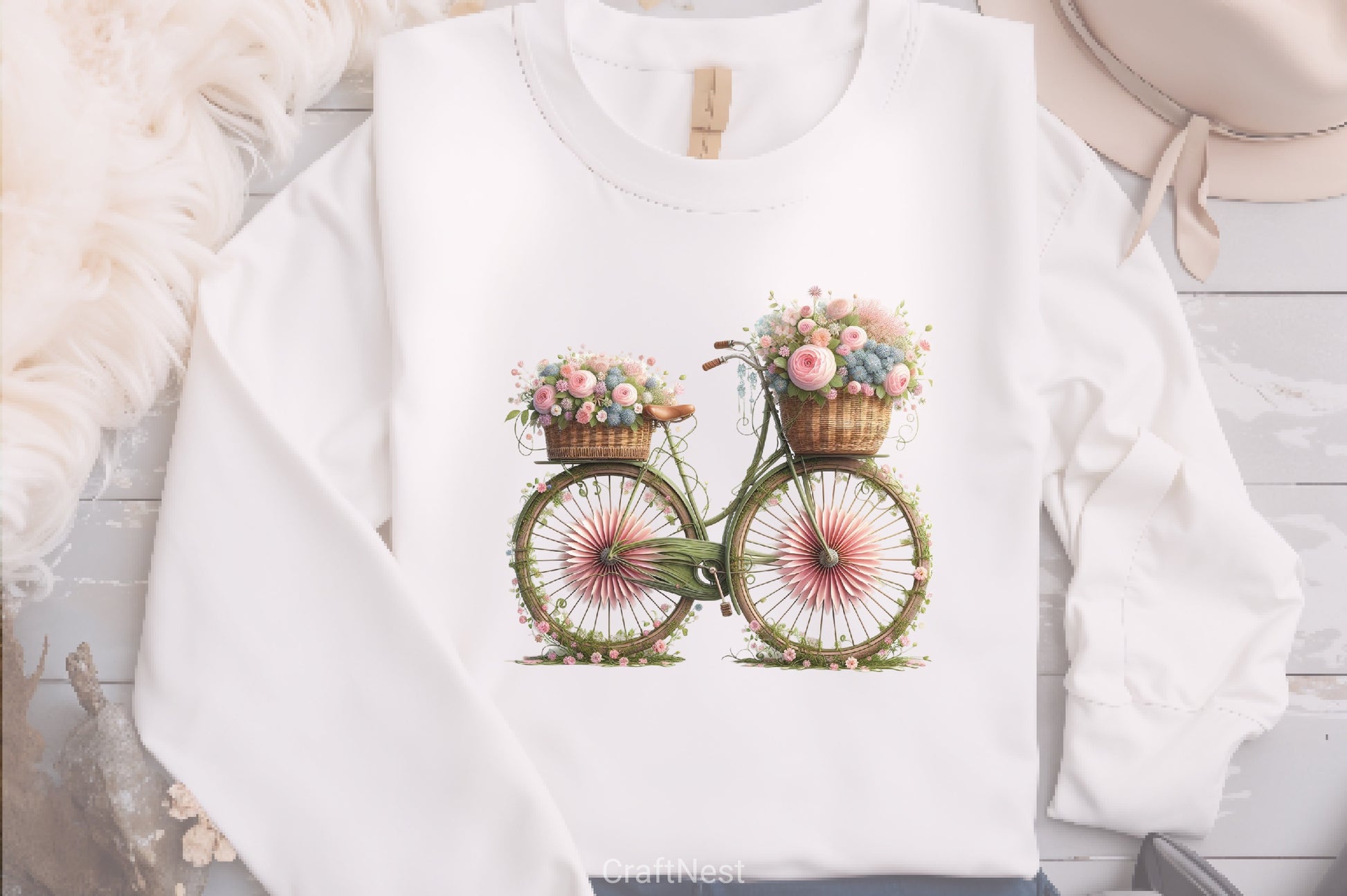 Floral Bicycle Vintage Clipart Bundle - CraftNest - Digital Crafting and Art