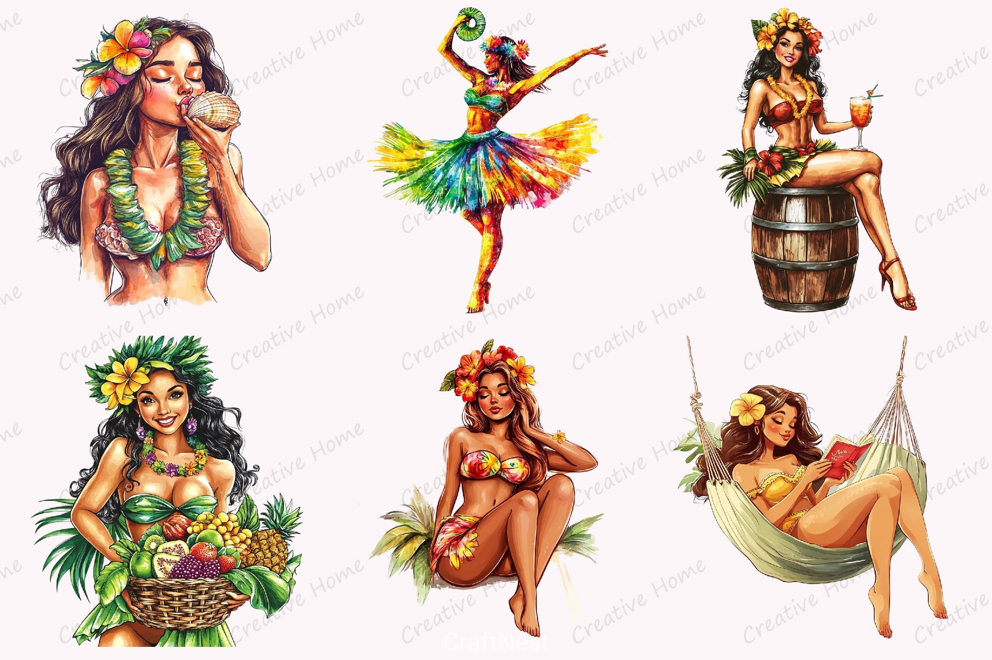 Pin Up Hula Girl Clipart Bundle - CraftNest - Digital Crafting and Art