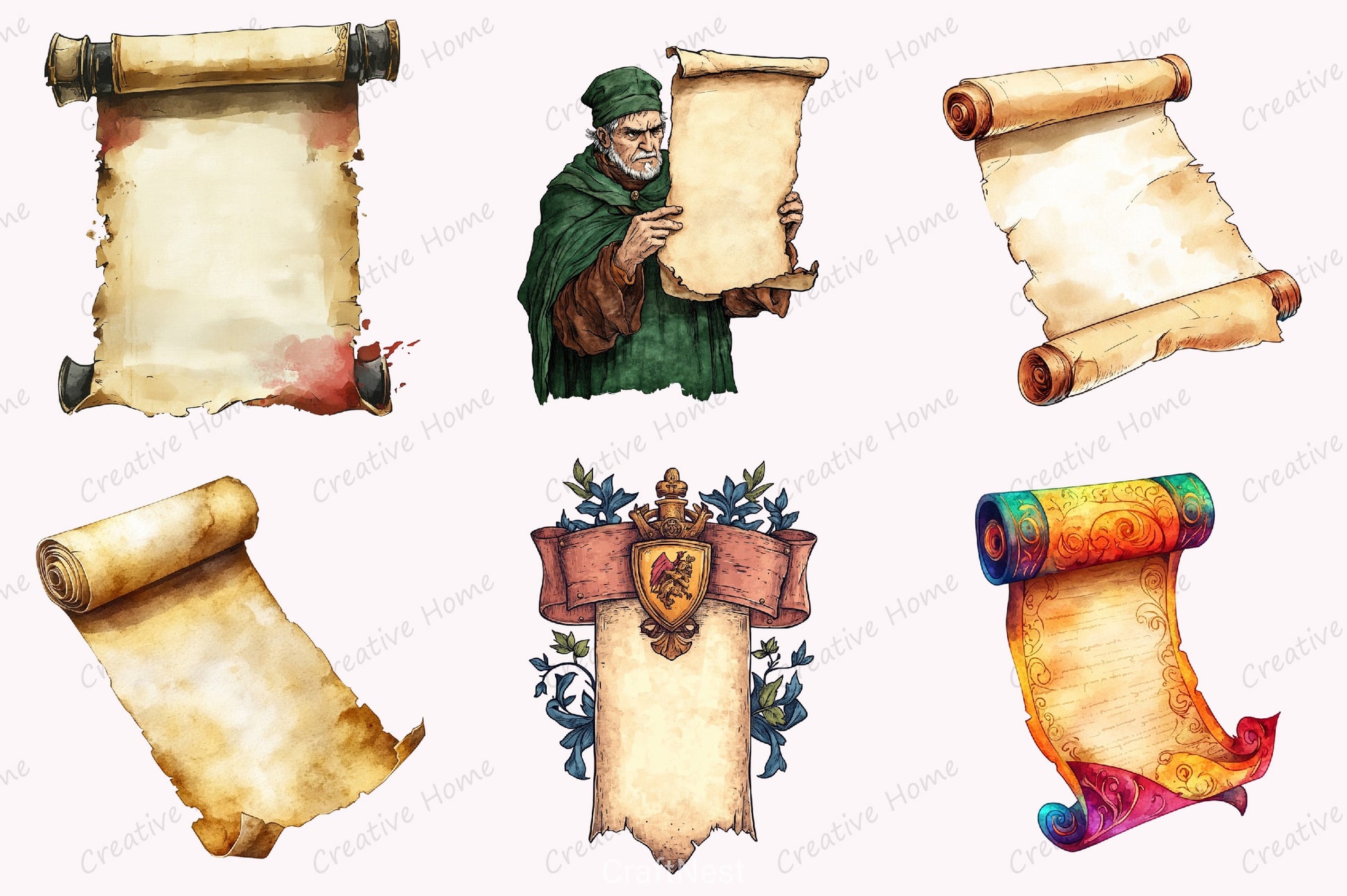 Vintage Medieval Scroll Clipart Set - CraftNest - Digital Crafting and Art