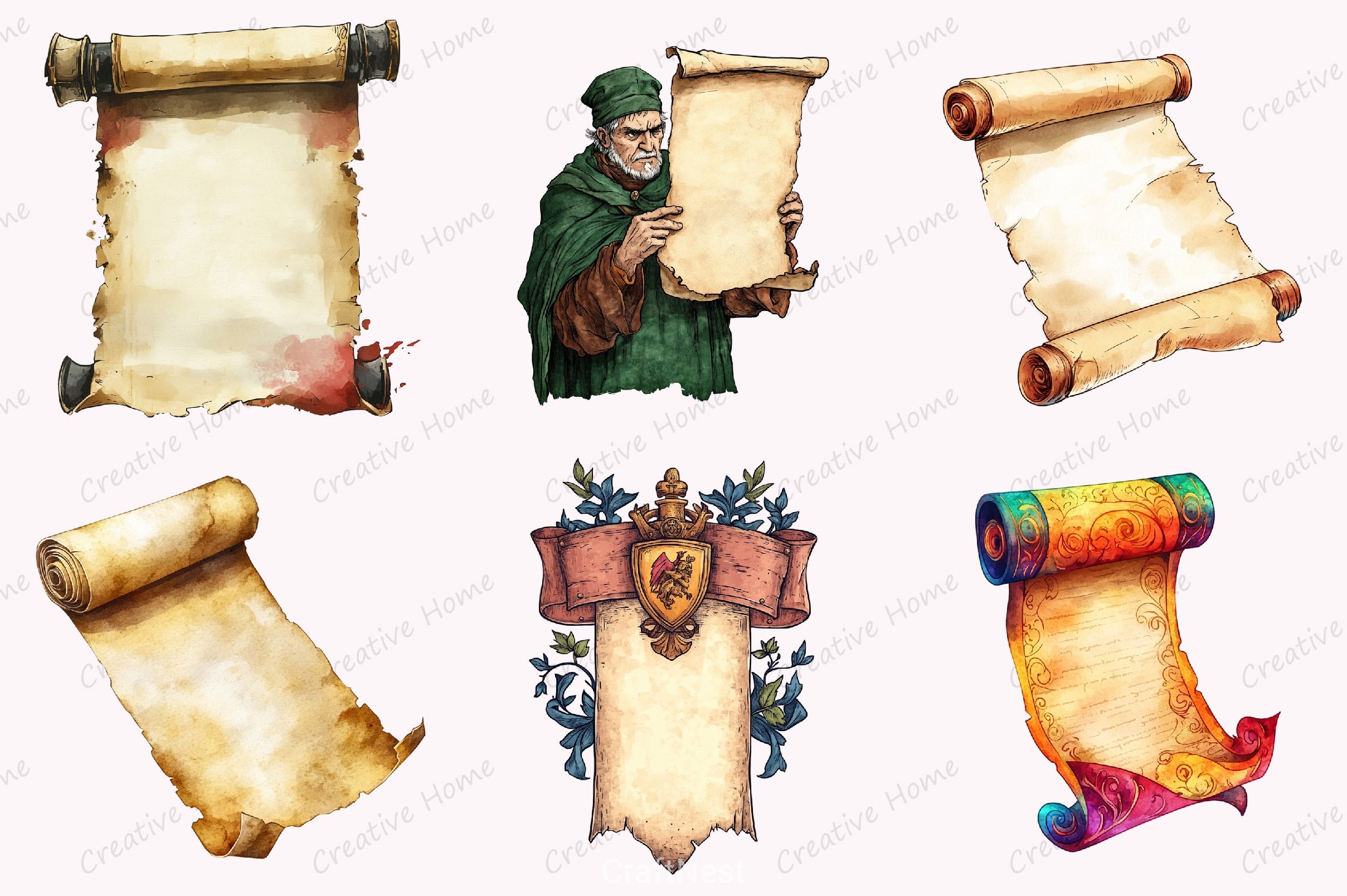 Vintage Medieval Scroll Clipart Set - CraftNest - Digital Crafting and Art