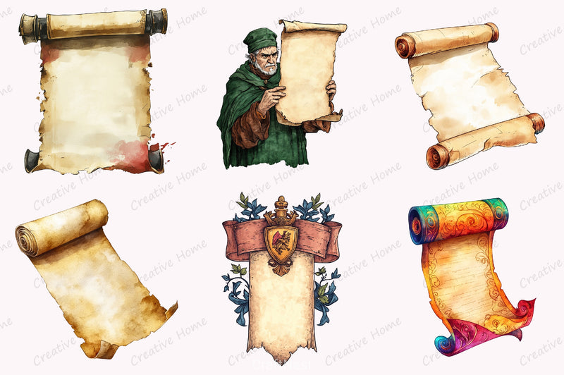 Vintage Medieval Scroll Clipart Set - CraftNest - Digital Crafting and Art