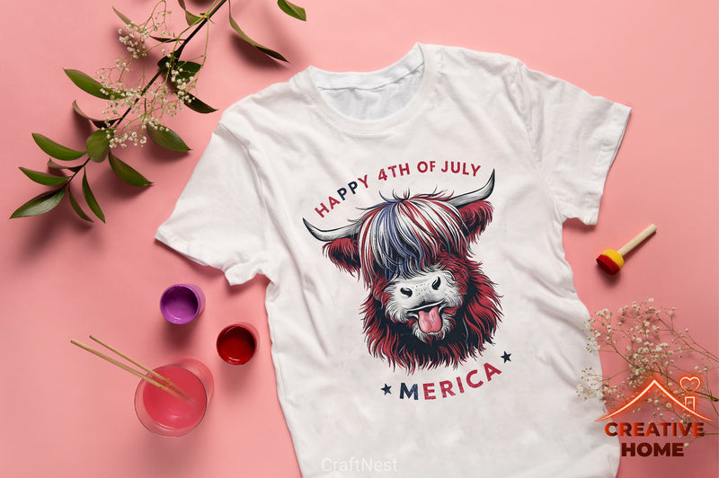 Patriotic Highland Cow Clipart Bundle 6 - CraftNest - Digital Crafting and Art