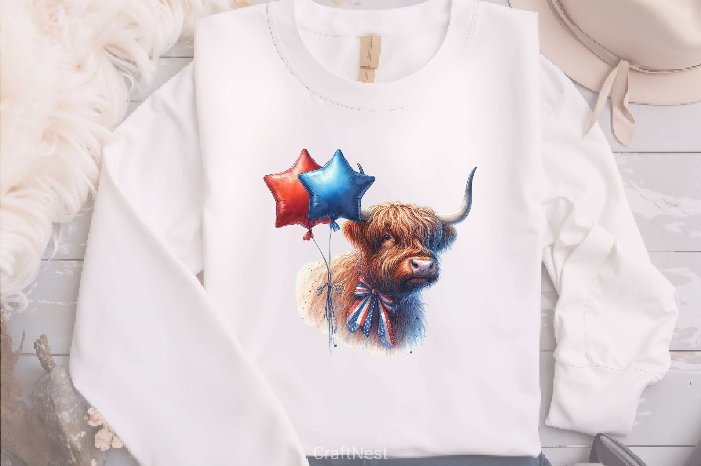 Patriotic Highland Cow Clipart Bundle 5 - CraftNest - Digital Crafting and Art