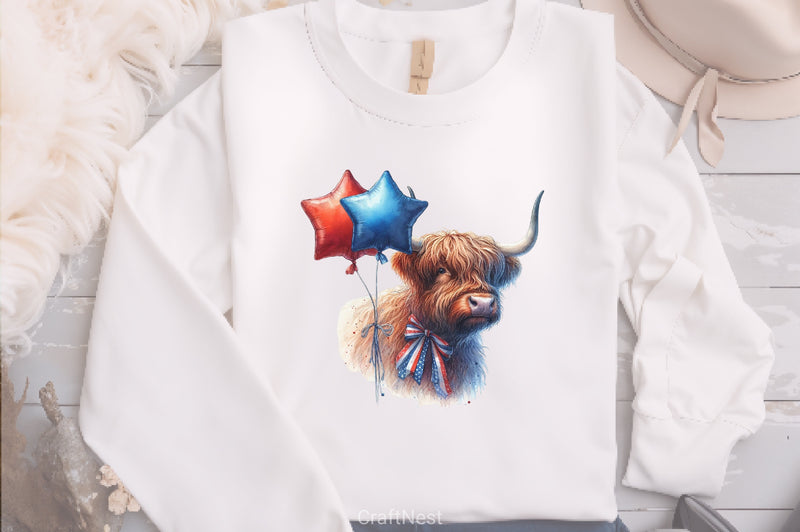 Patriotic Highland Cow Clipart Bundle 5 - CraftNest - Digital Crafting and Art