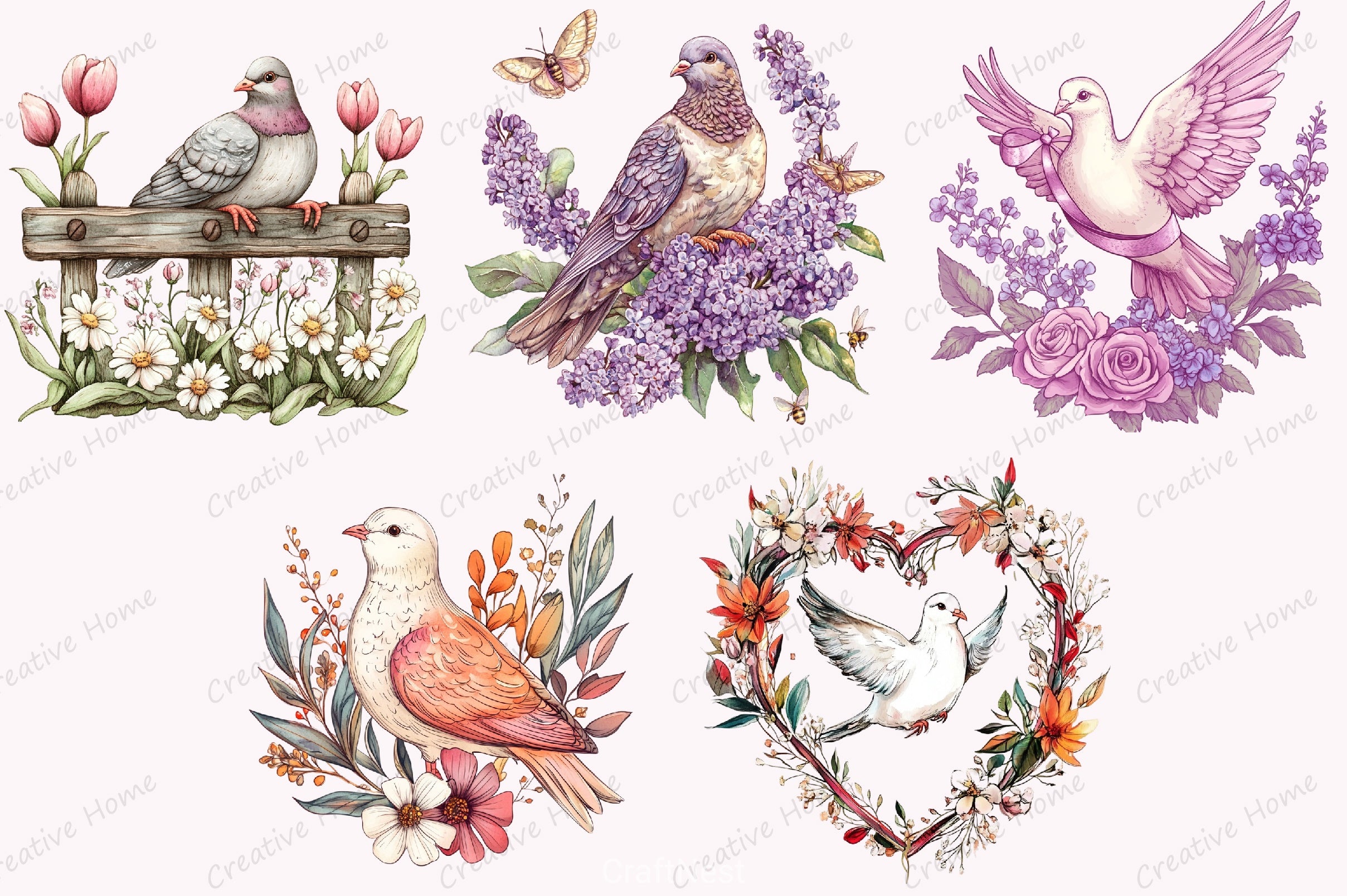 Spring Doves Clipart Bundle - CraftNest - Digital Crafting and Art