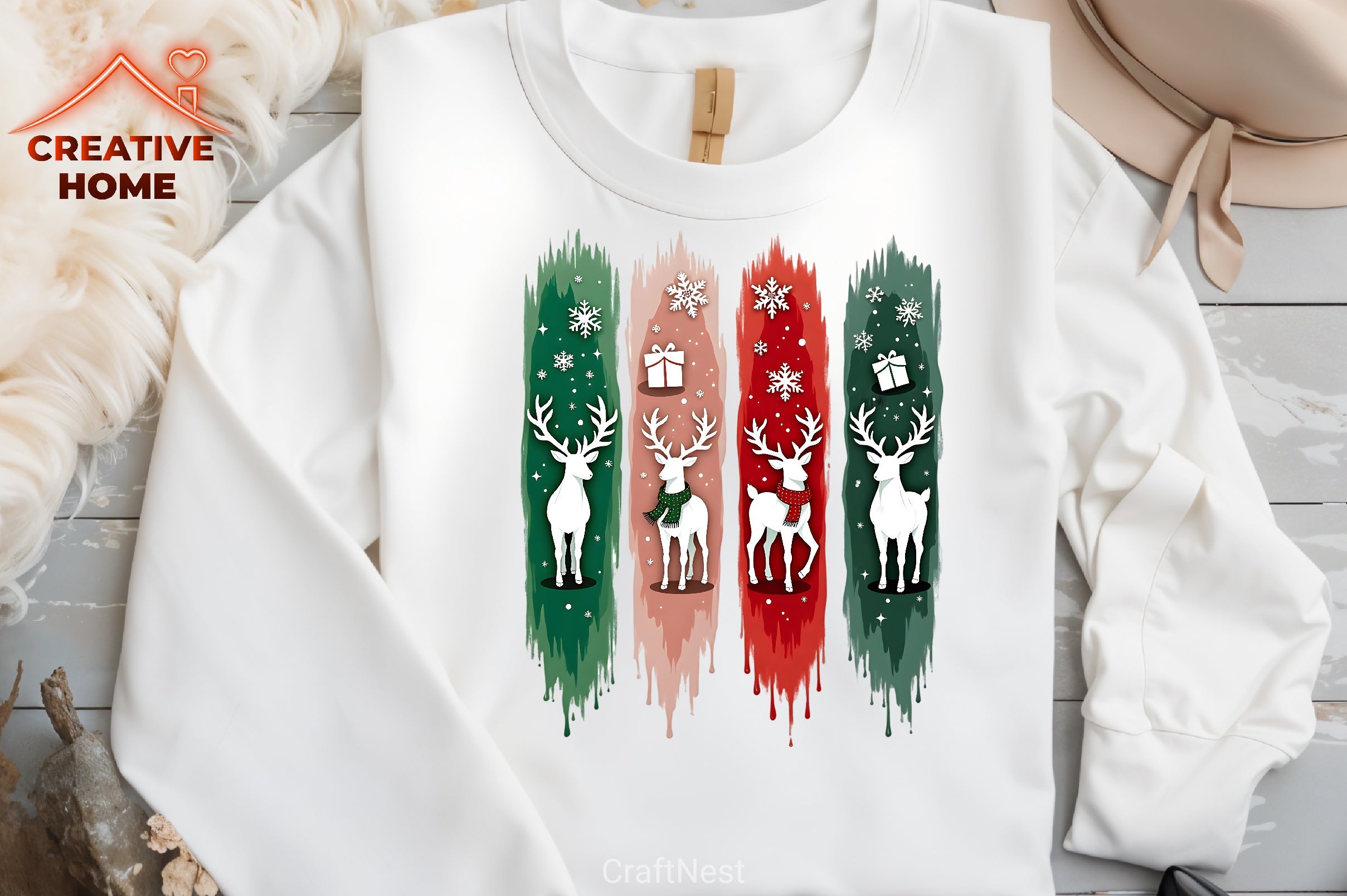 Christmas Reindeer Brushstrokes Clipart Bundle - CraftNest - Digital Crafting and Art