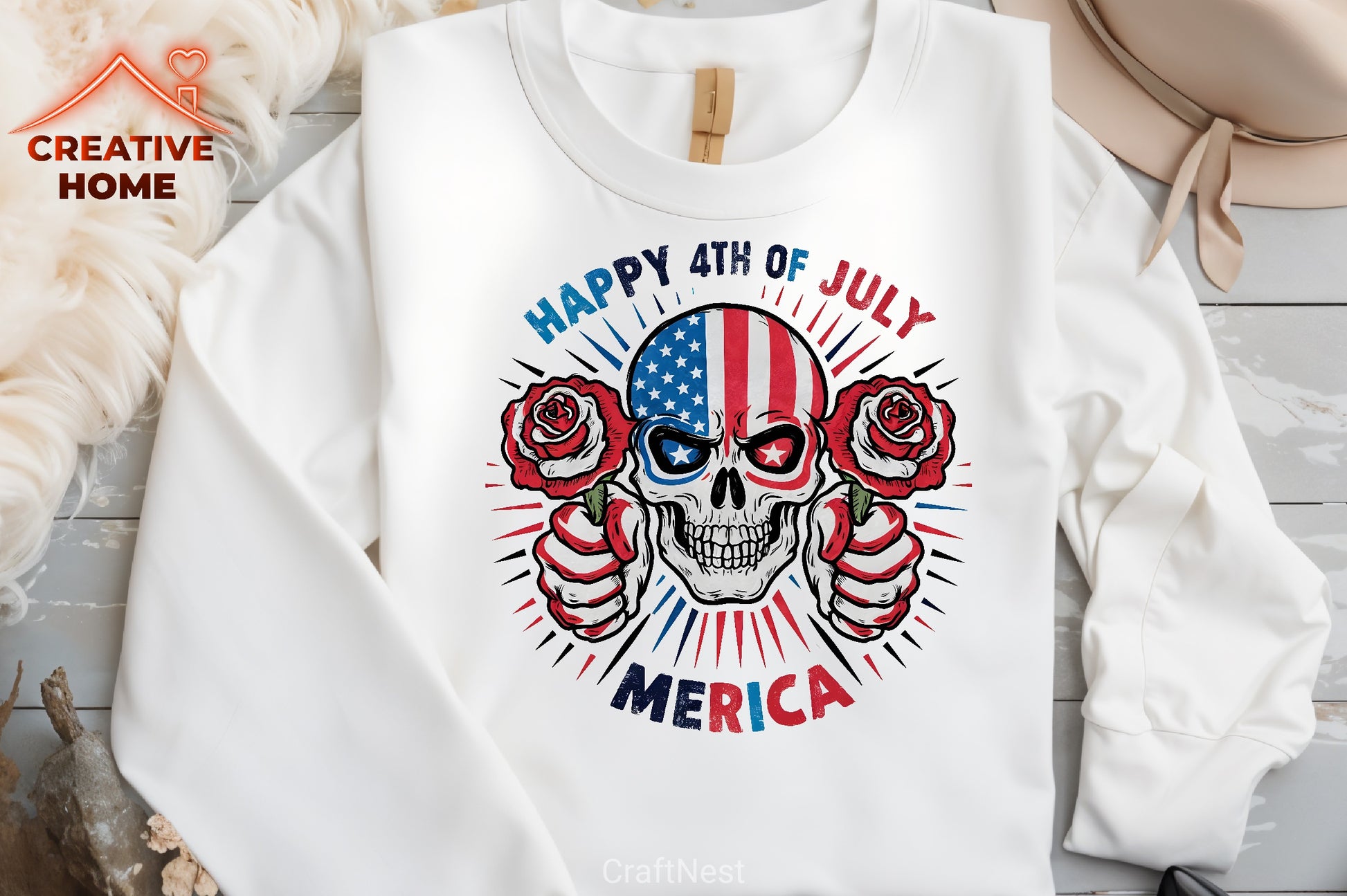 Patriotic Skull with Roses Clipart Bundle - CraftNest - Digital Crafting and Art