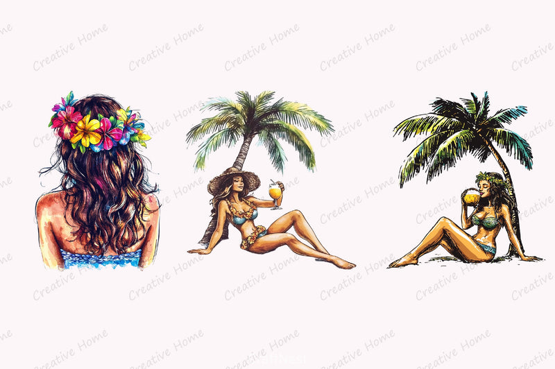 Pin Up Hula Girl Clipart Bundle - CraftNest - Digital Crafting and Art
