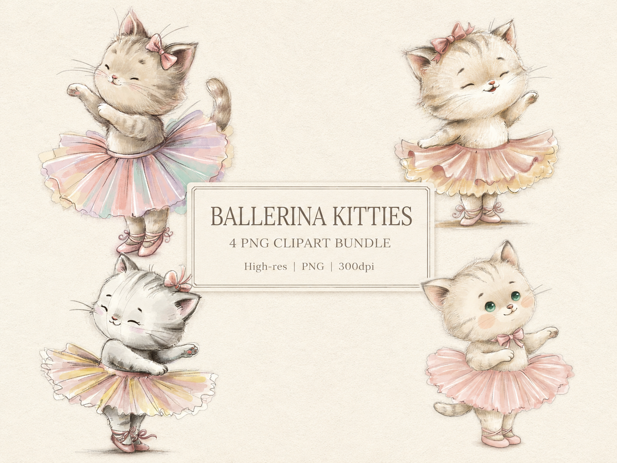 Ballerina Cats Clipart Bundle