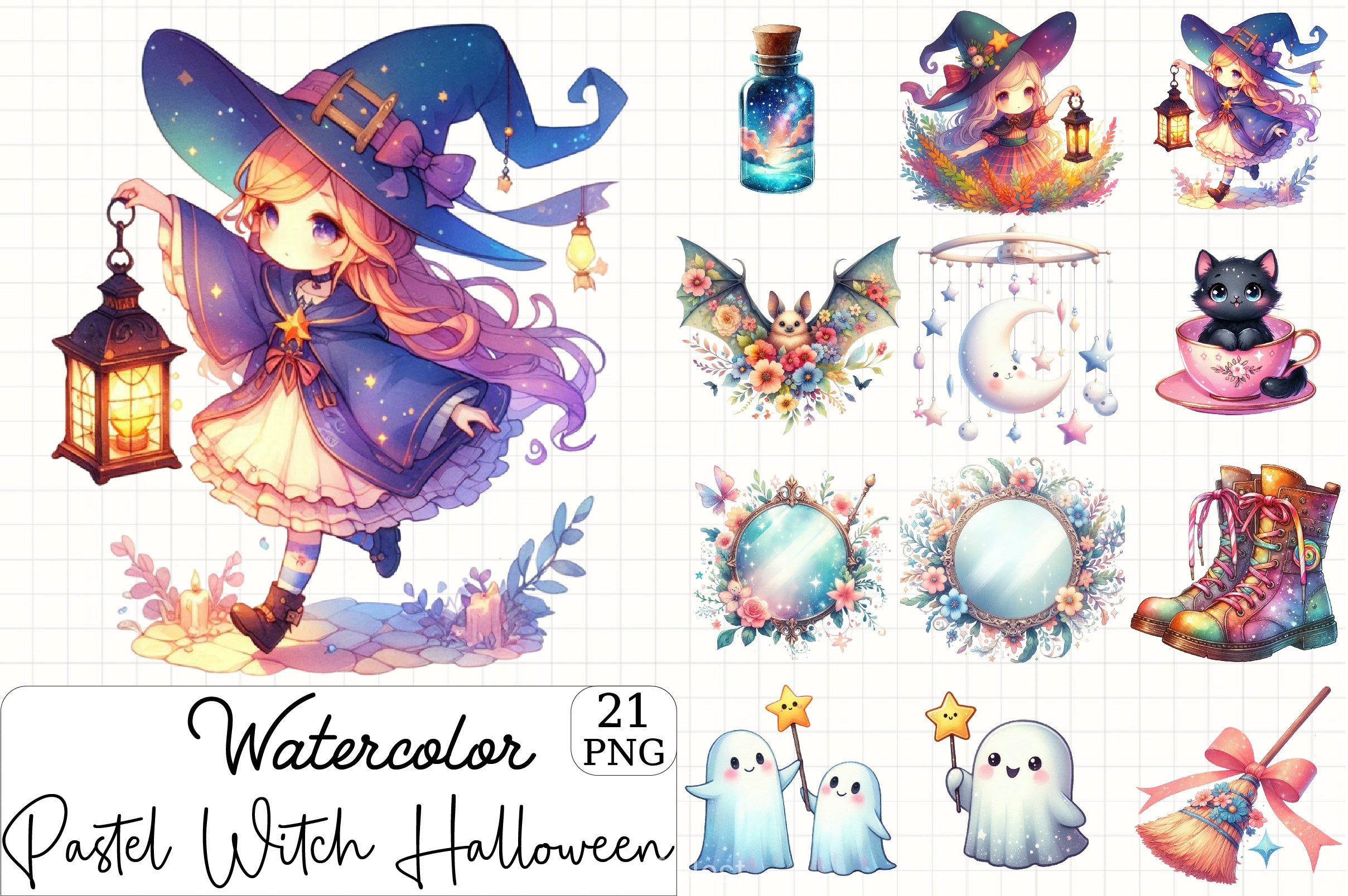 Pastel Witch Halloween Clipart Bundle - CraftNest - Digital Crafting and Art