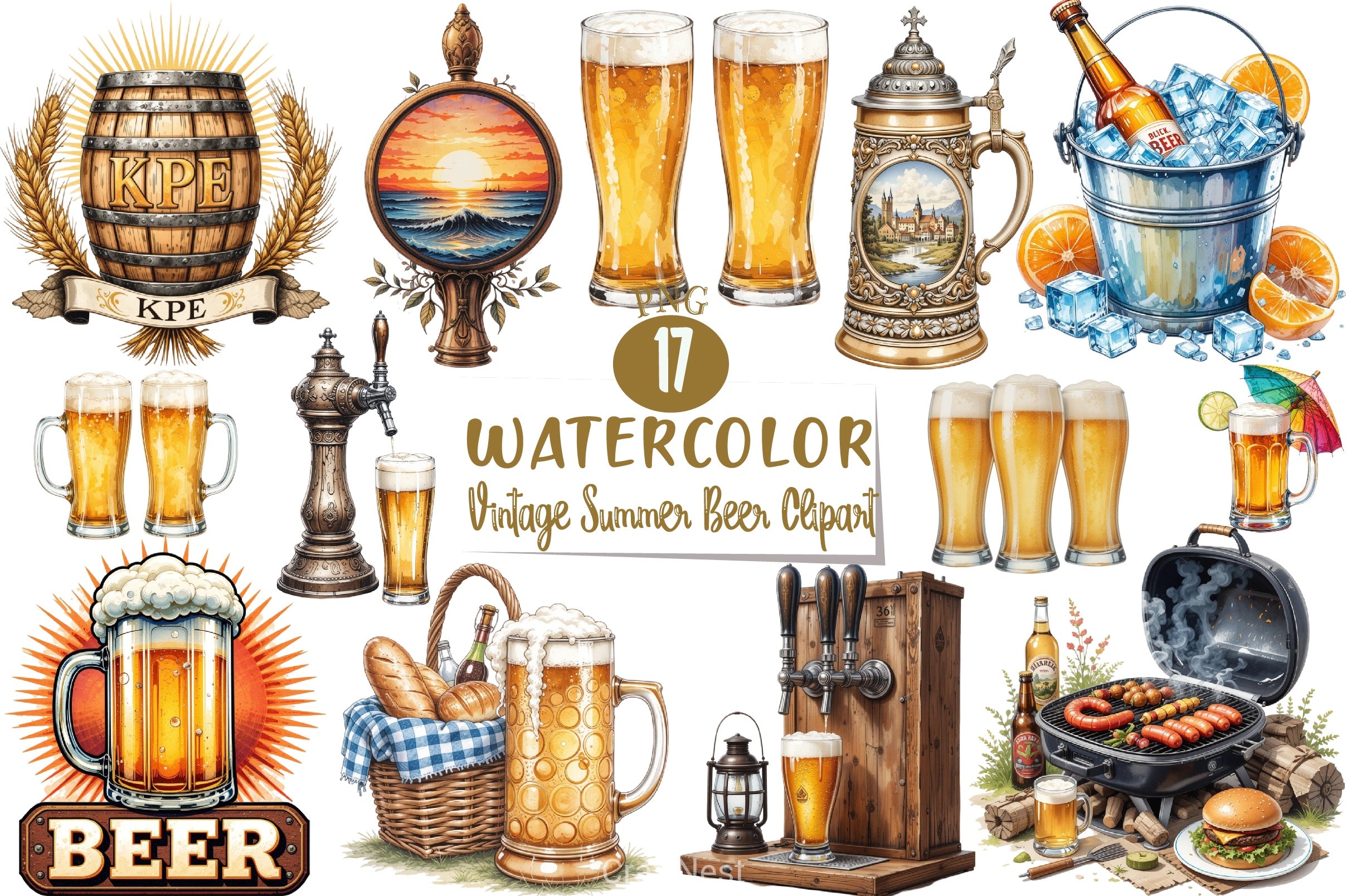 Vintage Summer Beer Clipart Bundle - CraftNest - Digital Crafting and Art