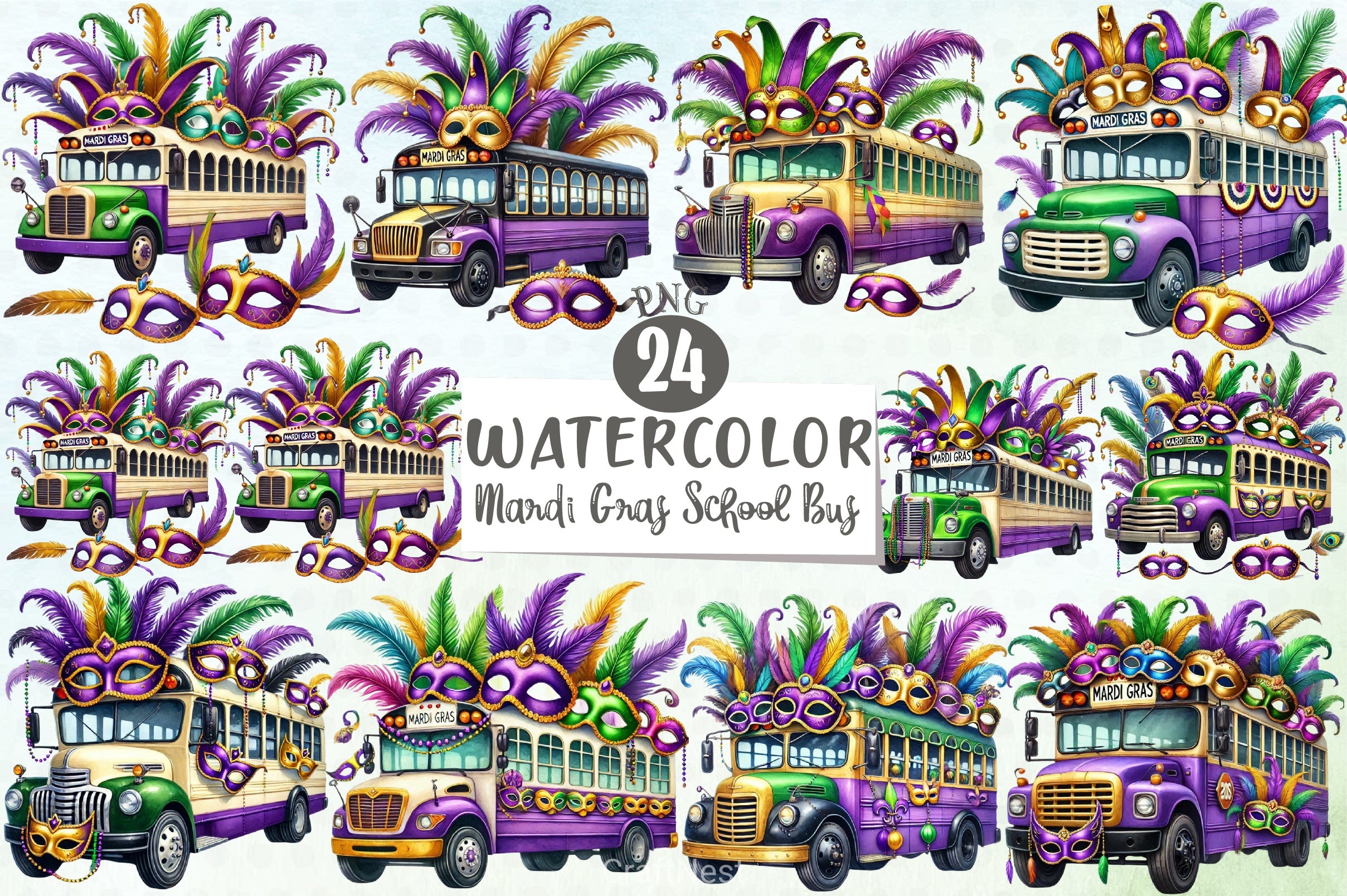 Mardi Gras School Bus Clipart Bundle - CraftNest - Digital Crafting and Art