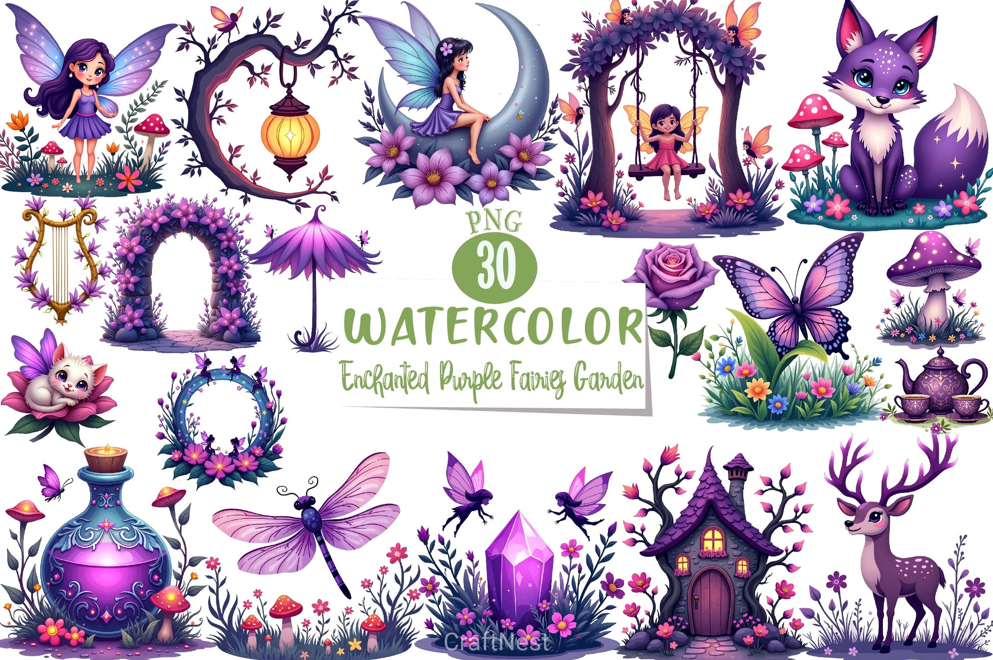 Enchanted Purple Fairies Clipart Bundle - CraftNest - Digital Crafting and Art