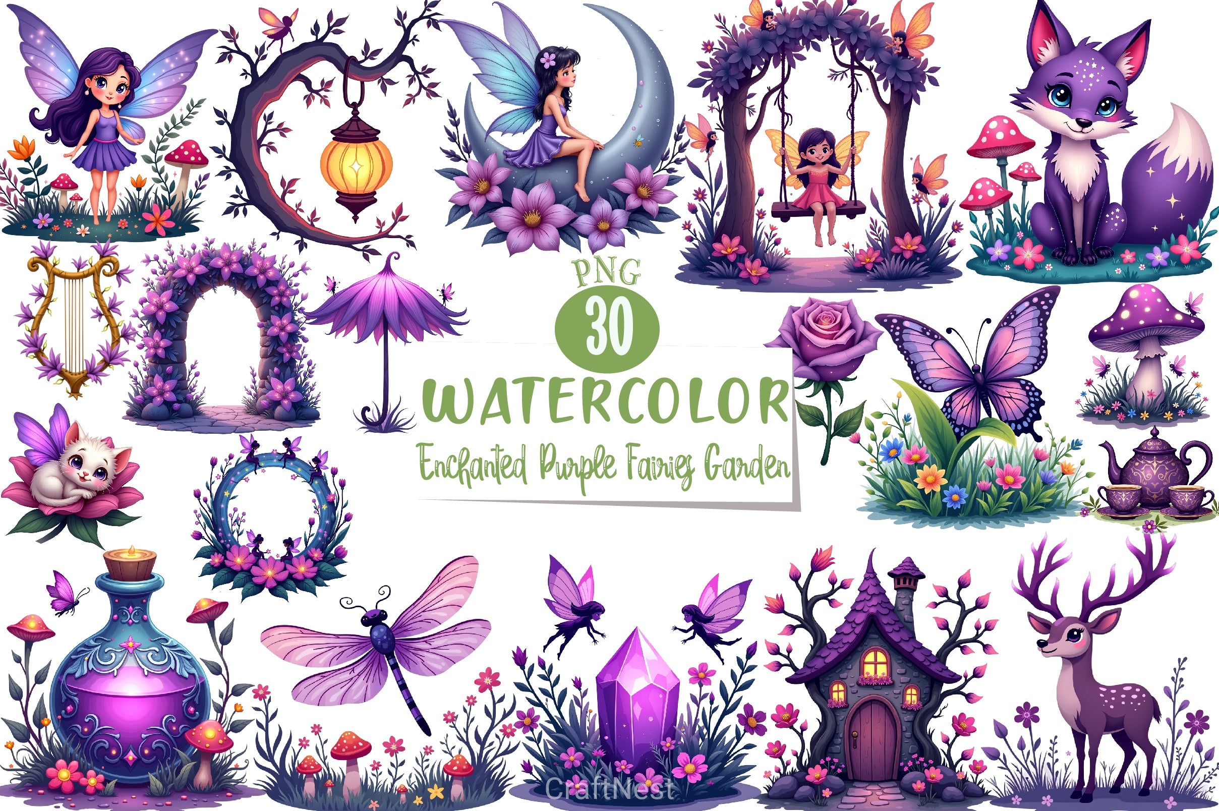 Enchanted Purple Fairies Clipart Bundle - CraftNest - Digital Crafting and Art