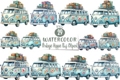 Vintage Hippie Bus Clipart Bundle - CraftNest - Digital Crafting and Art