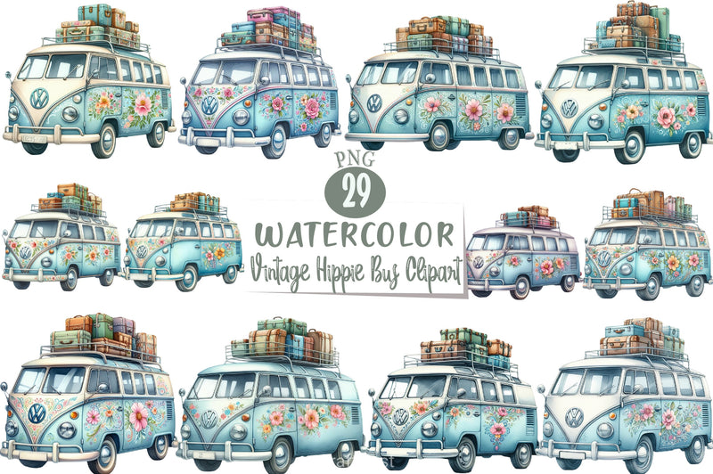 Vintage Hippie Bus Clipart Bundle - CraftNest - Digital Crafting and Art