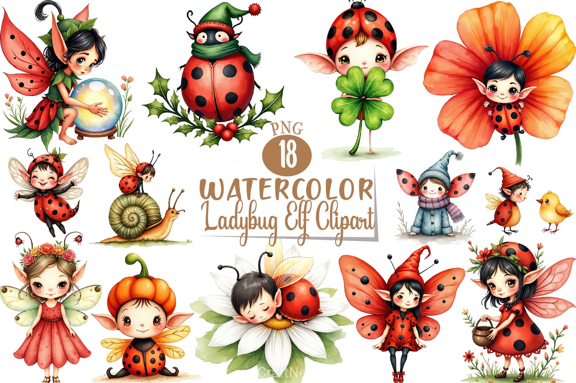 Ladybug Elf Clipart Bundle - CraftNest - Digital Crafting and Art